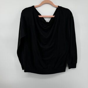 Minimalist Basic Causal ChicRelaxed Off the Shoulder Long Sleeve Top Black SzL
